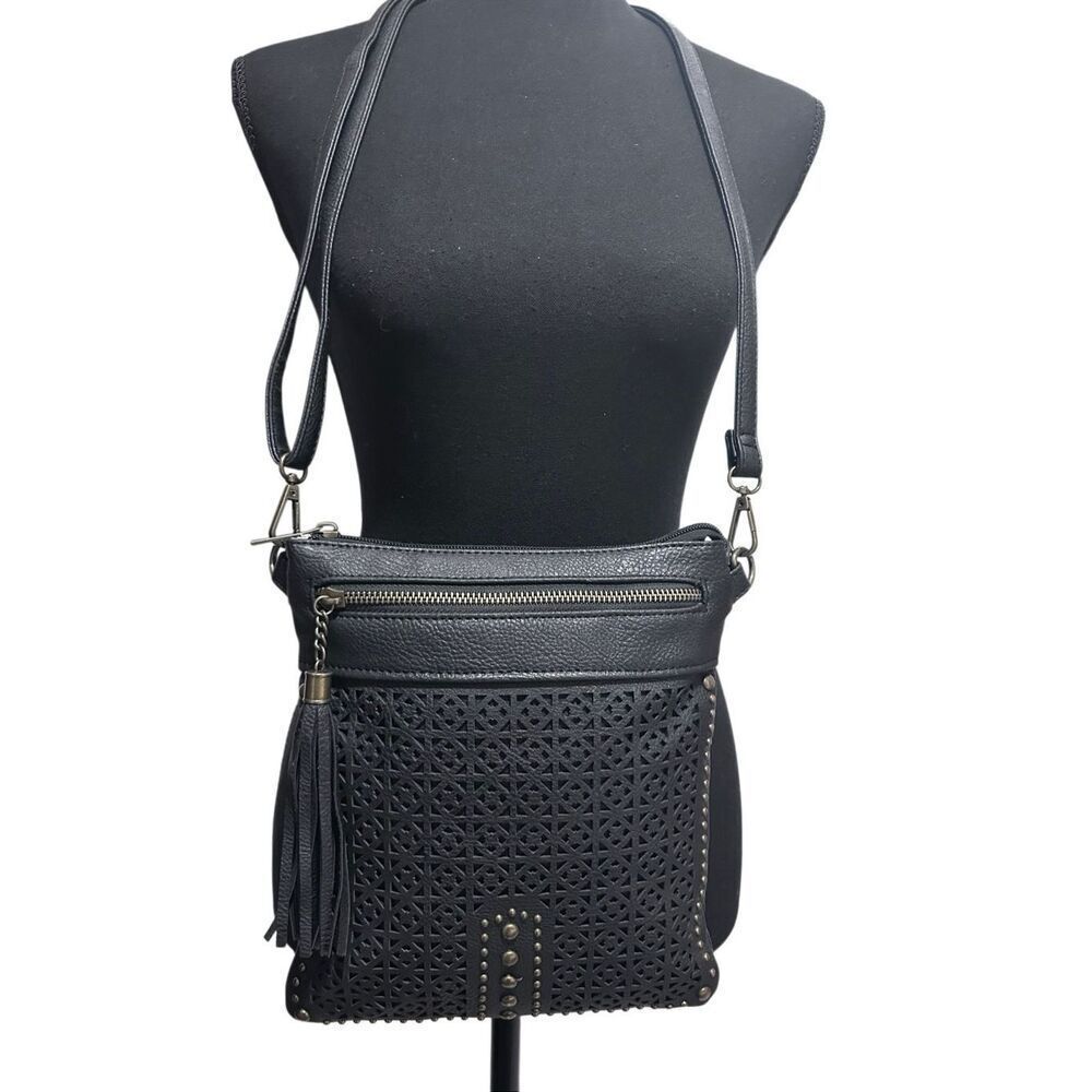 Revive Vintage Co Black Crossbody Bag Adjustable Strap Goldtone Hardware